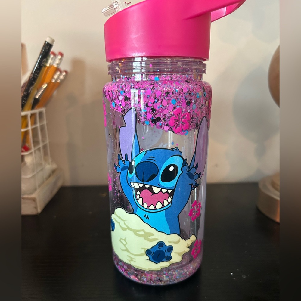 Stitch Glitter Water Bottle-Hand Crafted